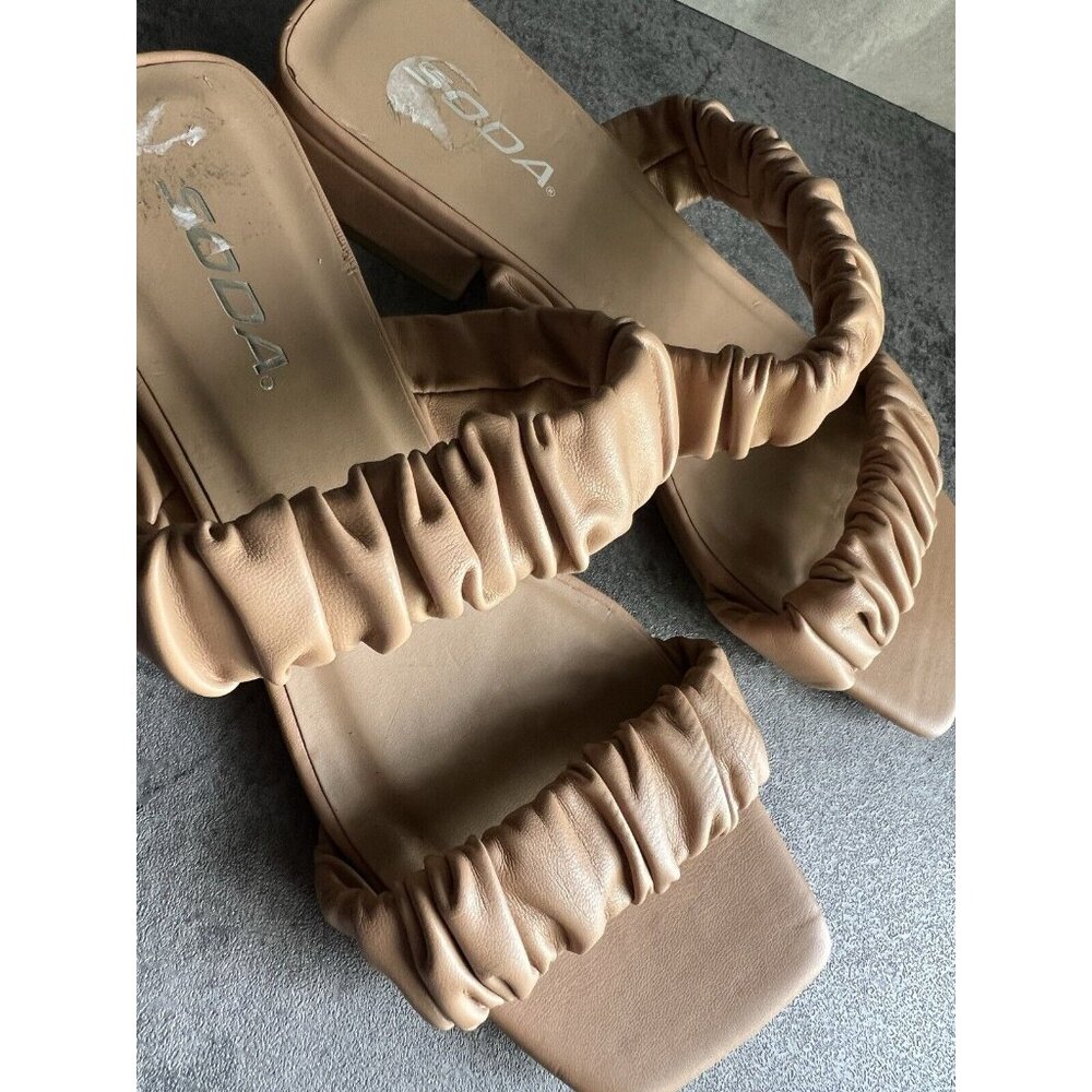 SODA Scrunch Square Toe Womens Nude Block Heel Sandals Size 7.5 - Picture 12 of 12
